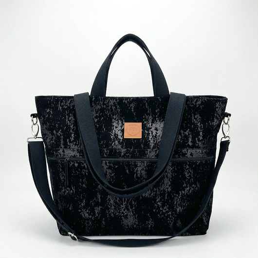 torby na ramię Duża torba z jeansu powlekanego welurem "Mili Move" - czarna