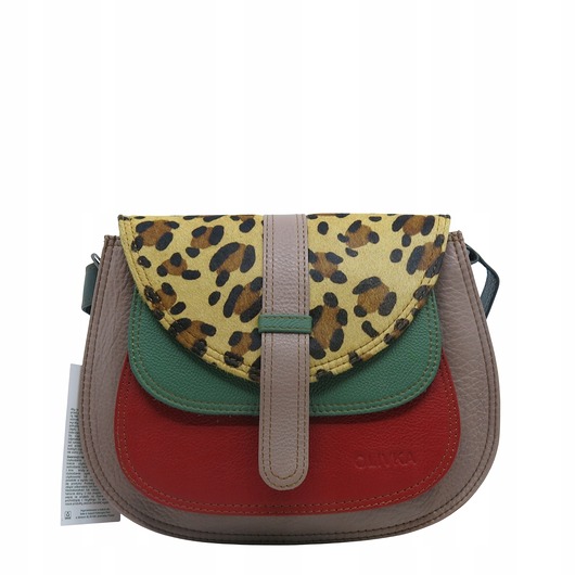 torby na ramię Torebka damska na ramię skórzana pojemna kolorowa ze skrawków eko OLIVKA