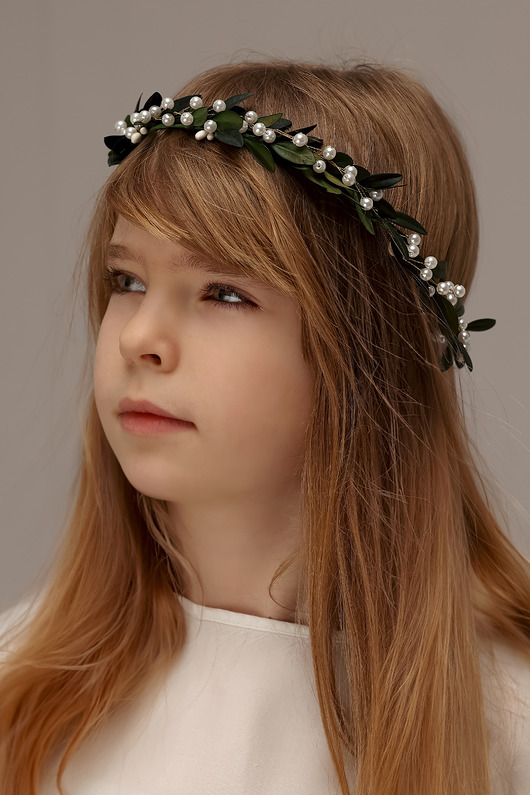 wianki komunijne Naturalny wianek z listków i perełek n.30704