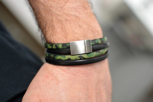biżuteria męska Bransoletka SKÓRZANA MILITARY DUO SATIN STEEL