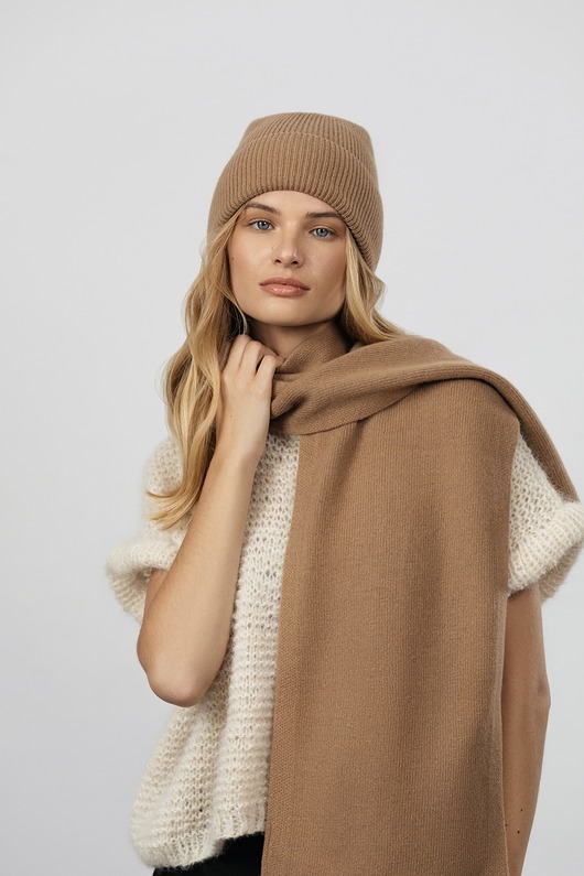 czapki damskie Czapka Merino&cashmere beż camel