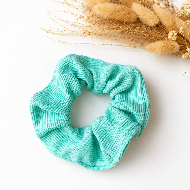 gumki do włosów Frotka scrunchie z prążkowanej dzianiny - miętowy