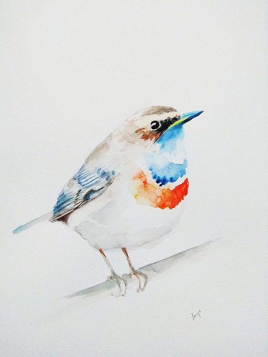 Akwarela Ptaszek Podróżniczek Wiktoria Borys Art