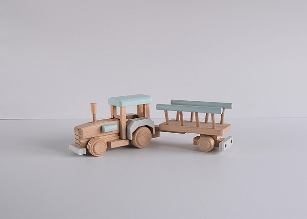 dodatki - różne Drewniany traktor z wozem drabiniastym