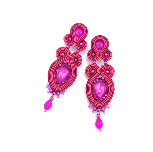 kolczyki soutache Lady kolczyki sutasz różowe wieczorowe lekkie z kryształkami