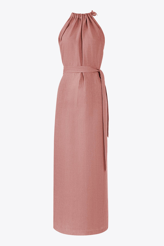 sukienki maxi damskie Lniana sukienka elegancka maxi - Amalfi Różowy