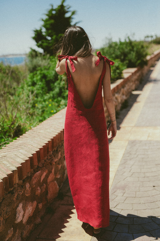 sukienki maxi damskie Czerwona lniana sukienka Paloma