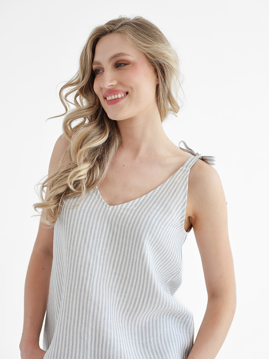 topy damskie Lniany Top MEADOW GRAY STRIPES
