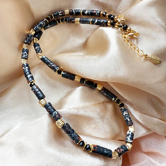 korale Nuit Doree- Ręcznie wykonany, naszyjnik jaspis