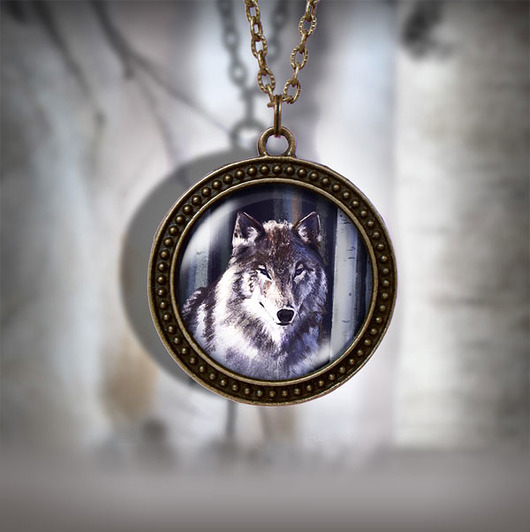 wisiory Medalion - Szary wilk - antyczny brąz, duży