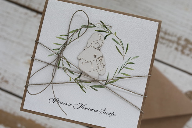 kartki na komunię Ręcznie robiona kartka na komunię z życzeniami - dziewczynka