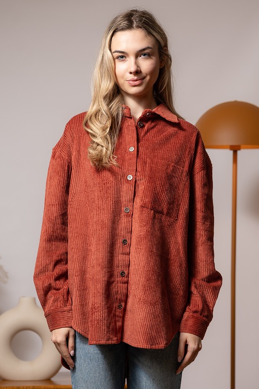 koszule damskie Bawełniana sztruksowa koszula, MAUVE AMELIA