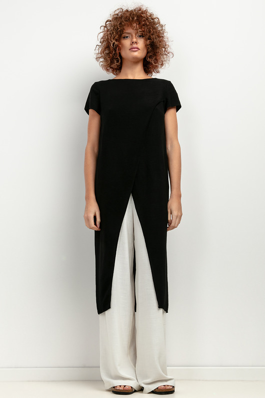 tuniki damskie Narzutka z lnem T405, black