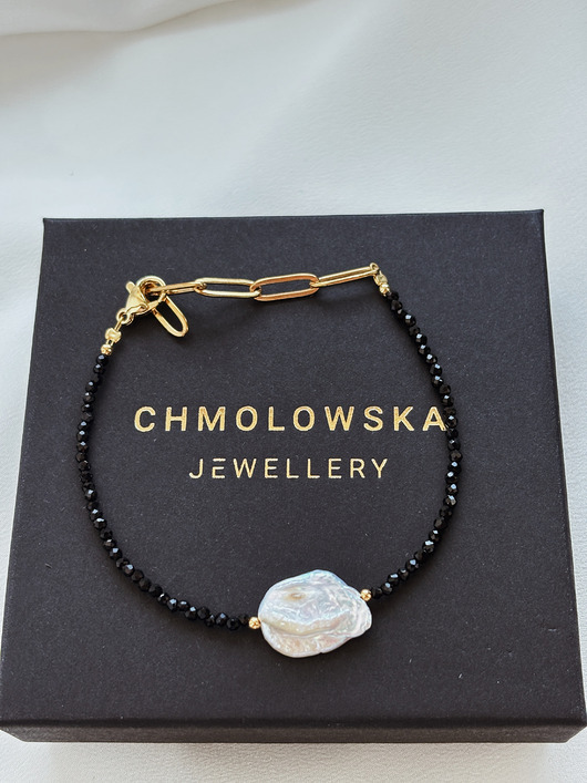 bransoletki z kamieni naturalnych Bransoletka damska Onyks z Perłą