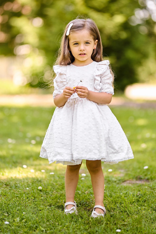 sukienki dla dziewczynki Piękna muślinowa haftowana sukienka z koronką Camile