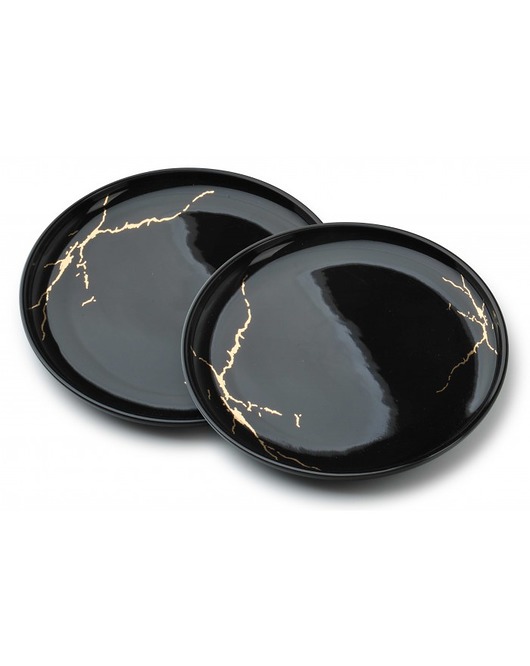 Talerz Obiadowy 2 szt. Marble Gold Czarny MIA home