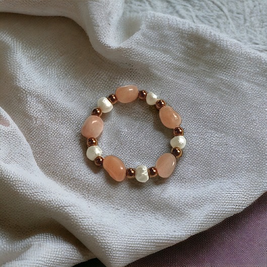 pierścionki elastyczne Pierścionek :: kamień słoneczny, perły