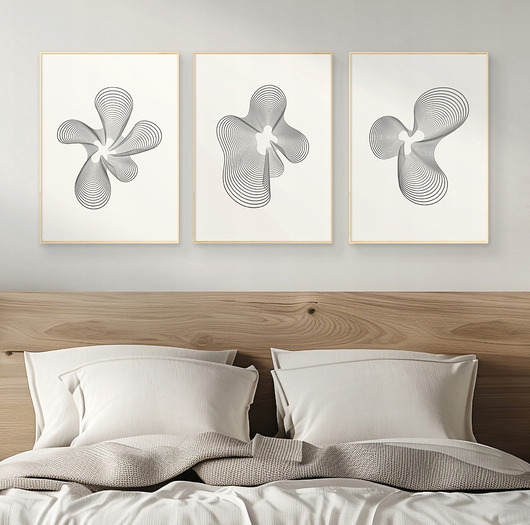 plakaty Zestaw 3 geometrycznych plakatów liniowych, do salonu, sypialni.