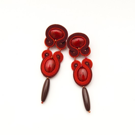 Długie kolczyki soutache czerwień i bordo maanuela
