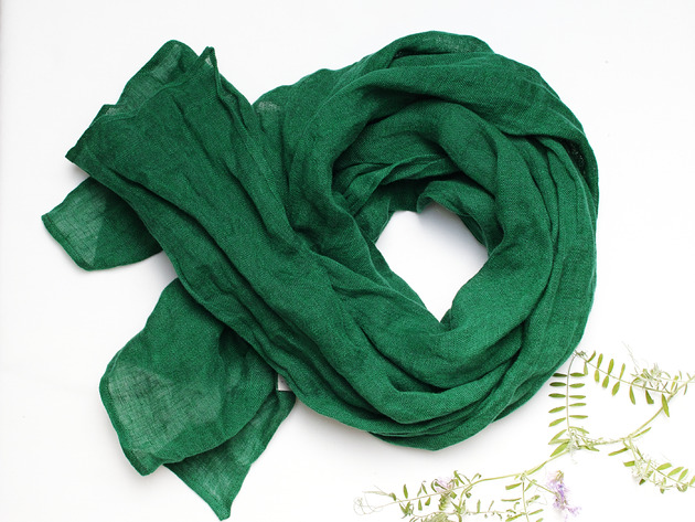 szale damskie Szalik lniany damski, lniany szal na jesień, ZIELONY