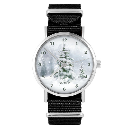 zegarki unisex Zegarek - Zimowy, choinka - czarny, nylonowy
