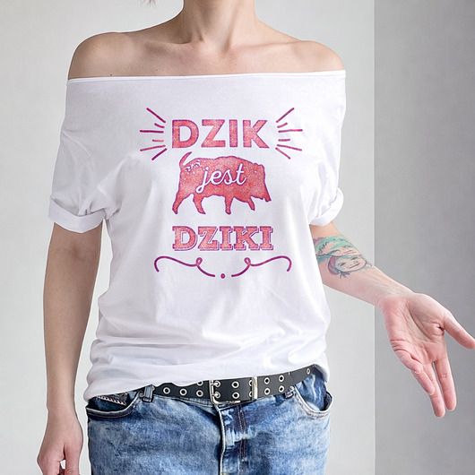t-shirt damskie Dzik jest dziki Biały Oversize