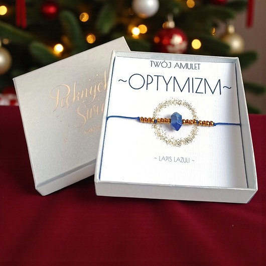 bransoletki z kamieni naturalnych Amulet - OPTYMIZM - świąteczne pudełko - lapis lazuli