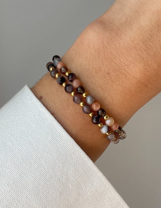 bransoletki z kamieni naturalnych Bransoletki na gumce - kwarc, agat botswana, kamień słoneczny