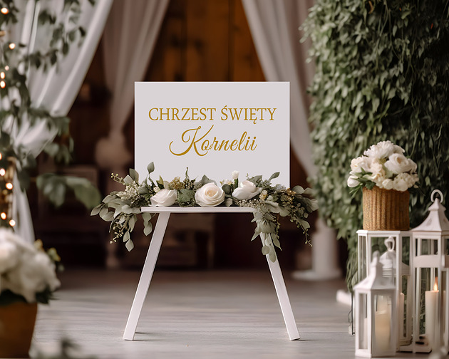 ozdoby na chrzest Naklejka na chrzest święty na ściankę imię dziecka 45x20 cm kolory