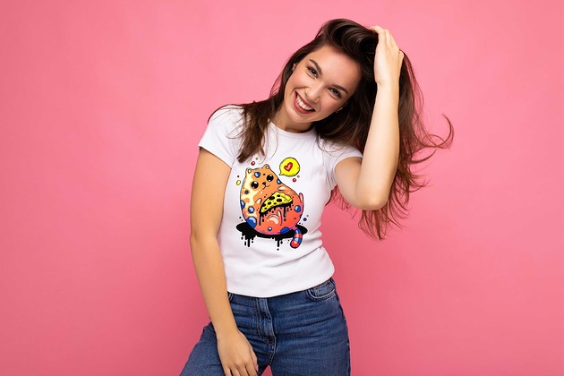 t-shirt damskie Koszulka damska biała Cat like a pizza