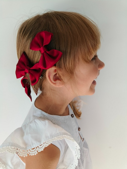 dziewczynka - inne 2x Jedwabne kokardki na spince kokardy spinki do włosów burgundy rose