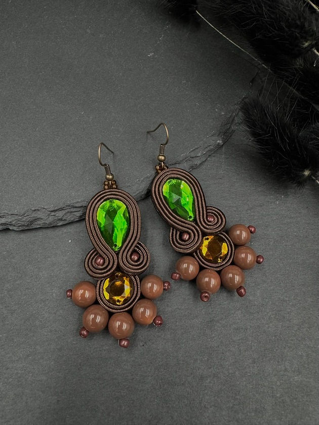 kolczyki soutache Kolczyki sutasz czekolada z miętą