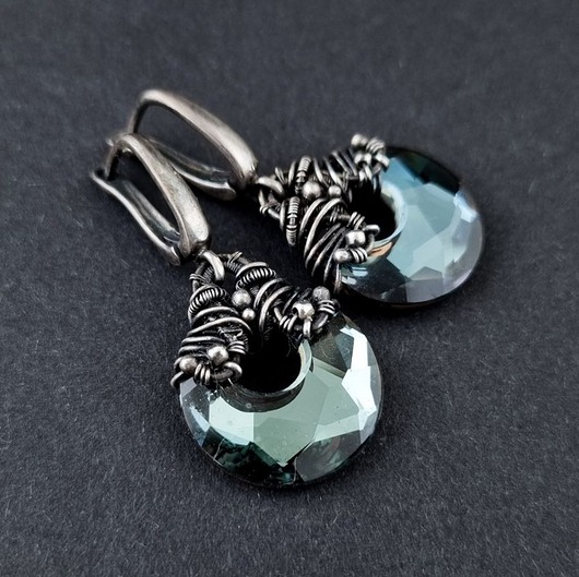 kolczyki wire wrapping Leśne refleksy - kolczyki wire wrapping