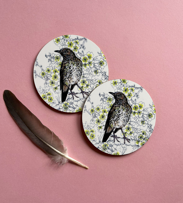 podkładki do kuchni Podkładki pod kubek- Drozd śpiewak - Ilustracja