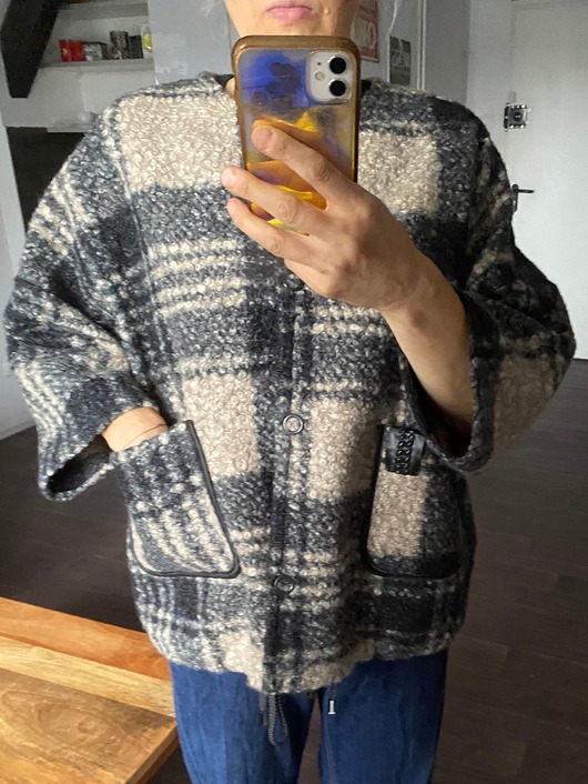 kurtki damskie Kurtka bucle w kratę