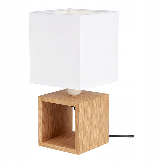 lampy stołowe Lampka stołowa drewniana z białym abażurem E27 Led