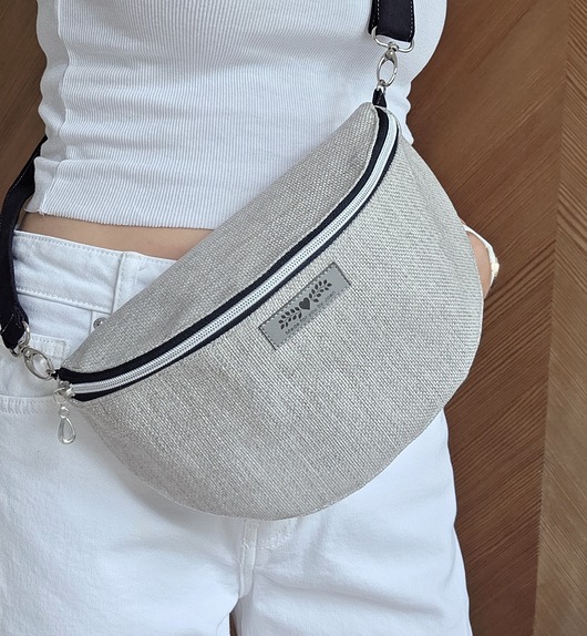 saszetka nerka Beżowa nerka pleciony materiał boho na ramię