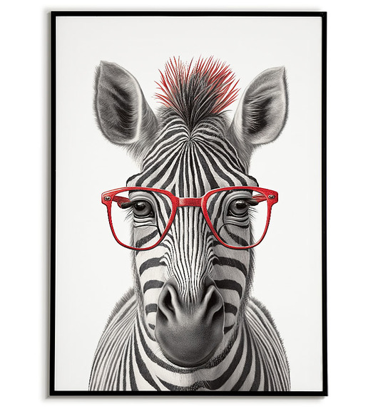 obrazy i plakaty do pokoju dziecięcego Plakat Zebra w czerwonych okularach, plakat dla dziecka ze  zwierzątkiem.
