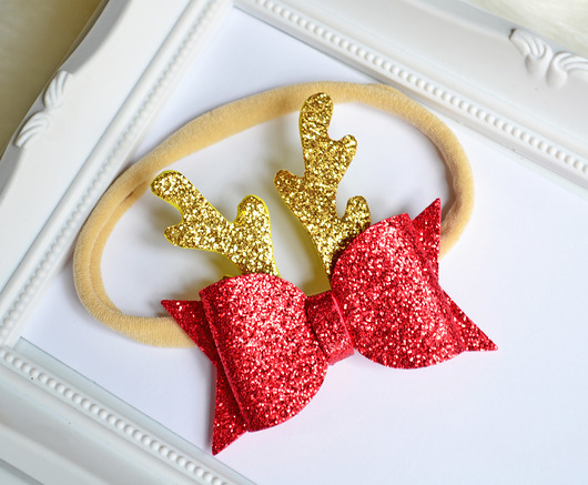 Opaska do włosów kokarda Renifer rogi FairyBows