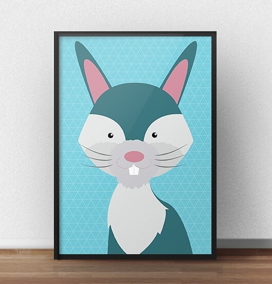 obrazy i plakaty do pokoju dziecięcego Plakat z królikiem dla dzieci A3 (297mm x 420mm)