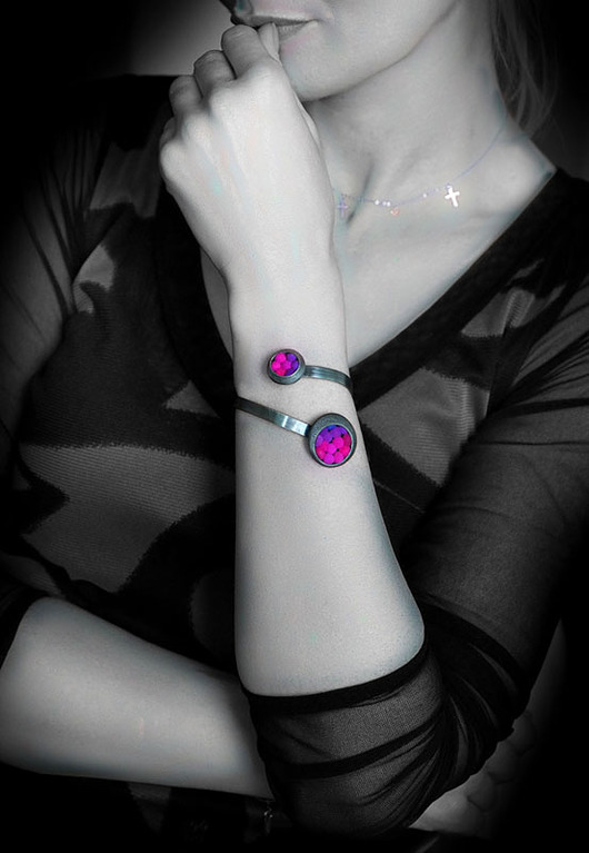 kolczyki wire wrapping Srebrna bransoleta amarant fuksja SULAMANI