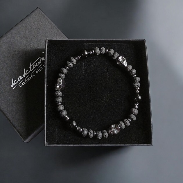 biżuteria męska CZACHY : skulls : turmalin, lawa, hematyt : glam rock : męska bransoletka