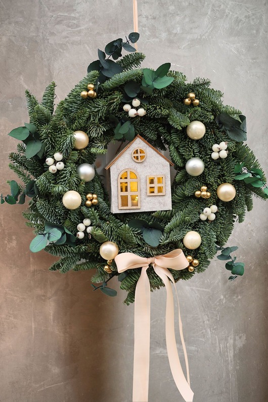 wianki bożonarodzeniowe Wianek Świąteczny z Jodły Nobilis, Naturalny Wianek Bożonarodzeniowy