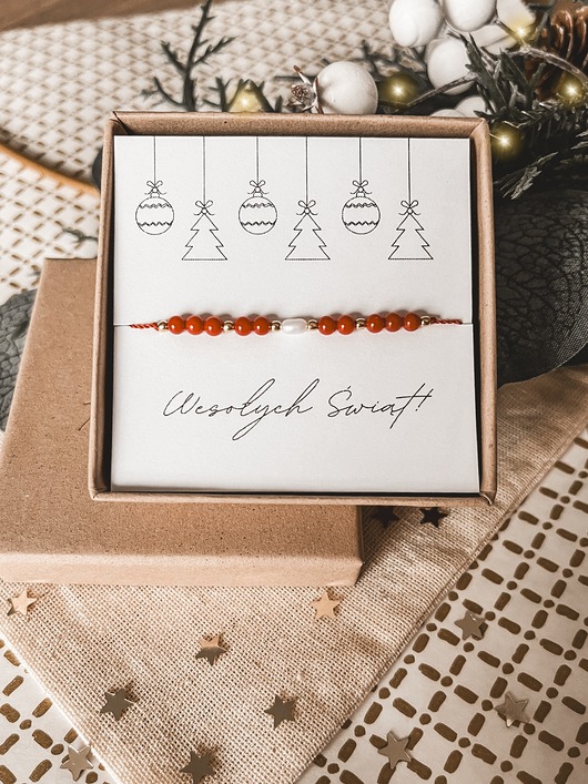 bransoletki z kamieni naturalnych Bransoletka Santa koral i perła prezent na Święta