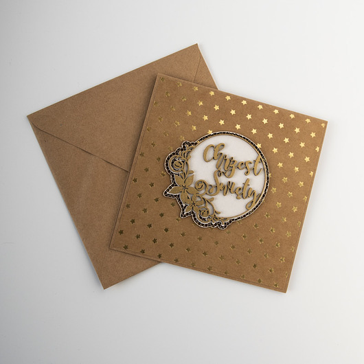 kartki, zaproszenia na chrzest Pamiątka Chrztu świętego brązowo złota eko