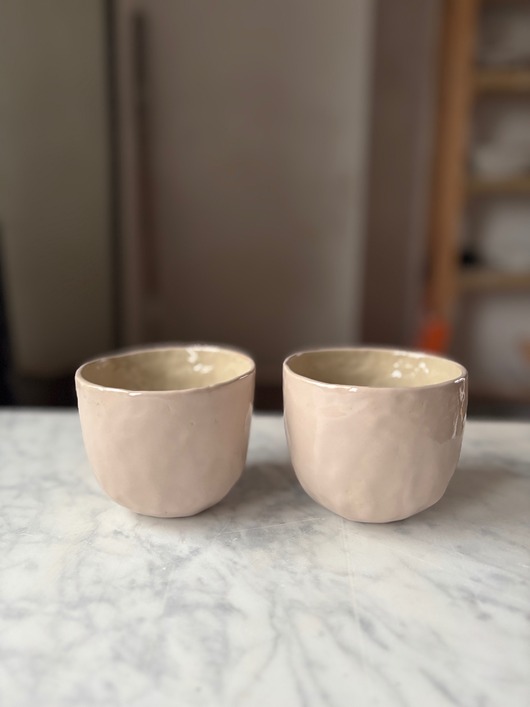 kubki i filiżanki Zestaw 2 Organicznych Ceramicznych Czarek Wabi Sabi Liliowe Beżowe 220 ml