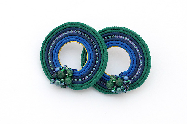 kolczyki soutache Ciemnozielone koła  2
