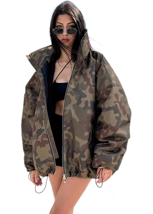 kurtki damskie Kurtka typu bomber oversize collar camo