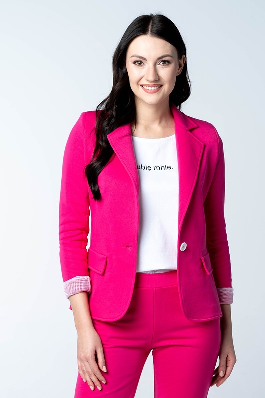 marynarki damskie Marynarka damska Fuchsia Fever różowa z dresówki z podszewką