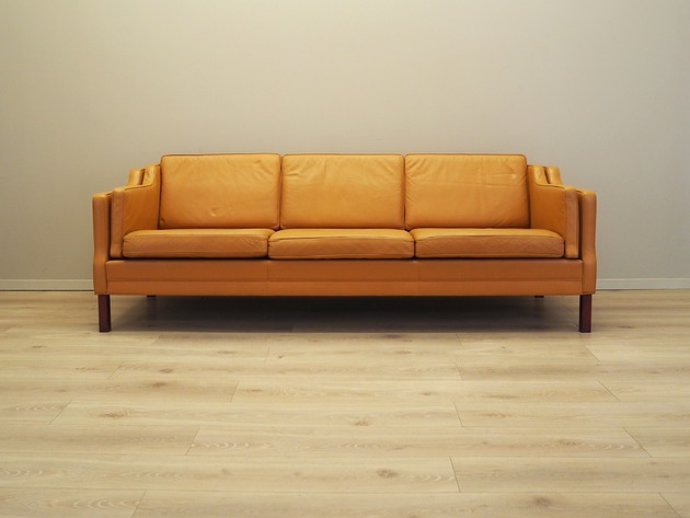 sofy i szezlongi Sofa skórzana pomarańczowa, duński design, lata 70, produkcja: Dania